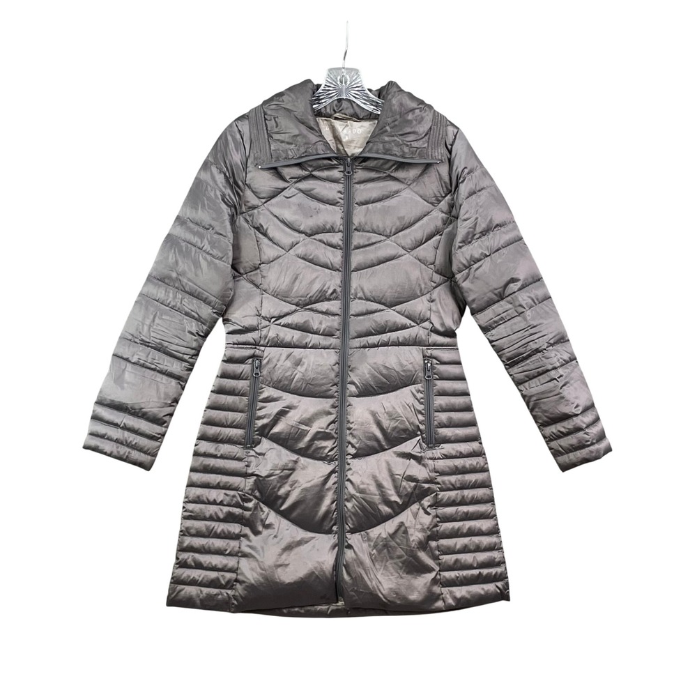 Bernardo Puffer Coat Women Small Gray Down Fill Quilted Mid-Length Winter Jacket